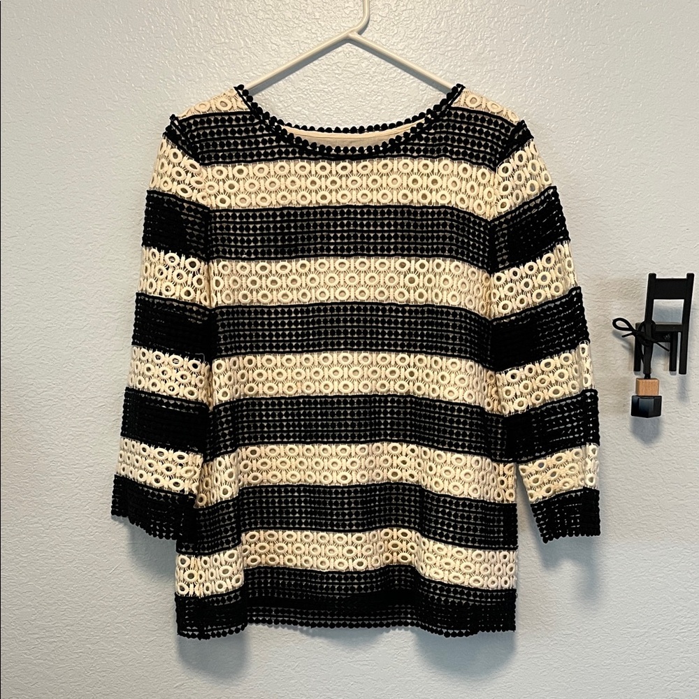 Talbots Elegant Black and Cream Crochet Top